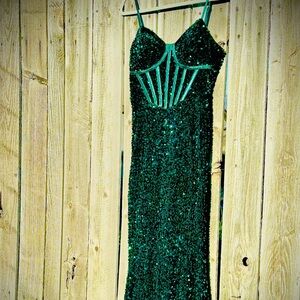 Sequin dark green prom dresss